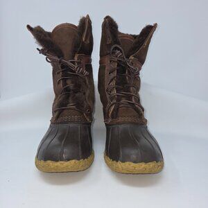 LL Bean Signature Women's Brown Suede Bean Boots, 10" Shearling-Lined, Size 7